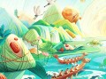 Ai端午节插画创意构思 GPT4o 一键生成端午节现代水墨风插画